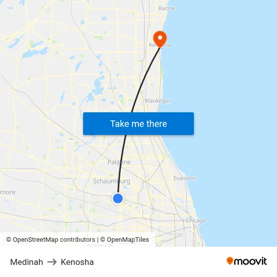 Medinah to Kenosha map