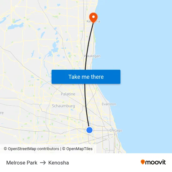 Melrose Park to Kenosha map