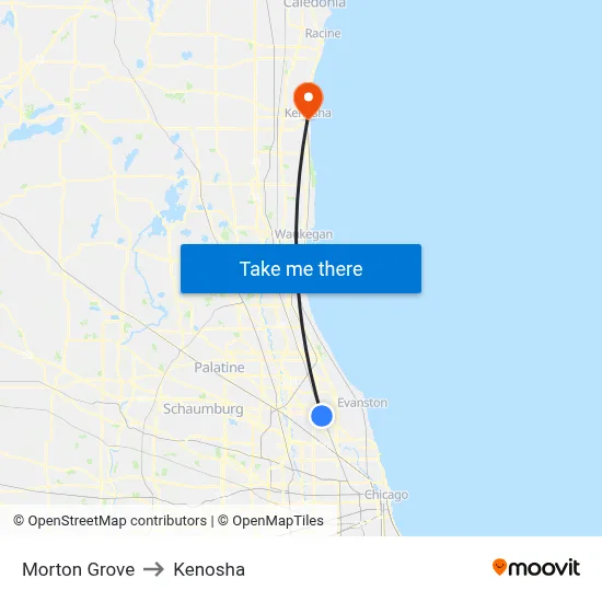 Morton Grove to Kenosha map