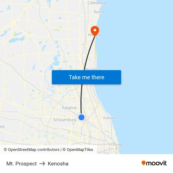 Mt. Prospect to Kenosha map