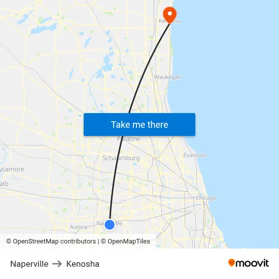 Naperville to Kenosha map