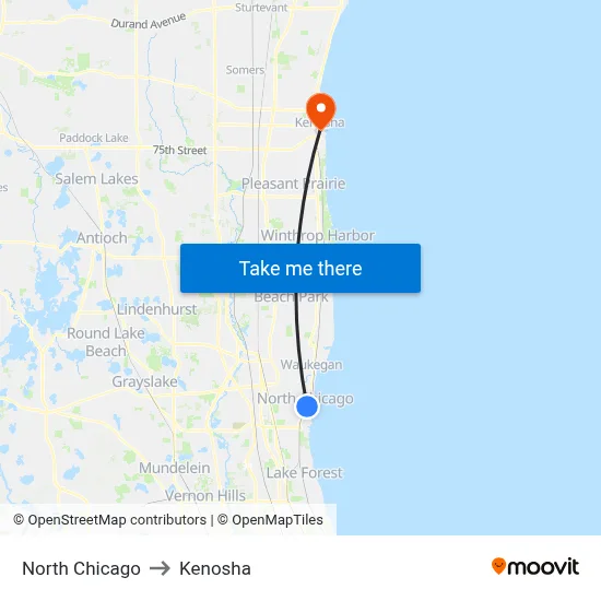 North Chicago to Kenosha map