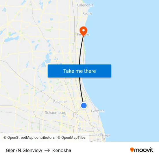 Glen/N.Glenview to Kenosha map