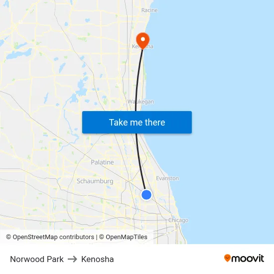 Norwood Park to Kenosha map