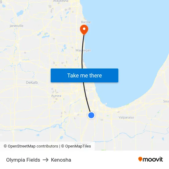 Olympia Fields to Kenosha map
