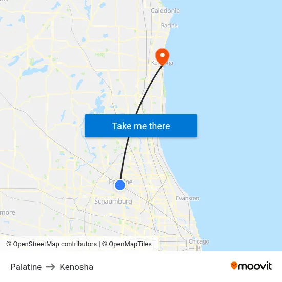 Palatine to Kenosha map