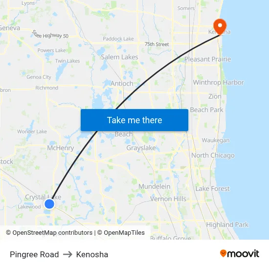 Pingree Road to Kenosha map