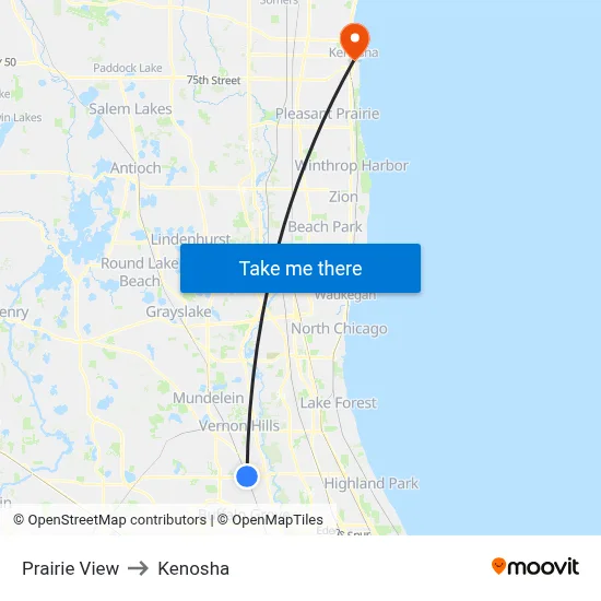 Prairie View to Kenosha map