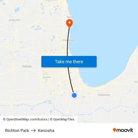 Richton Park to Kenosha map