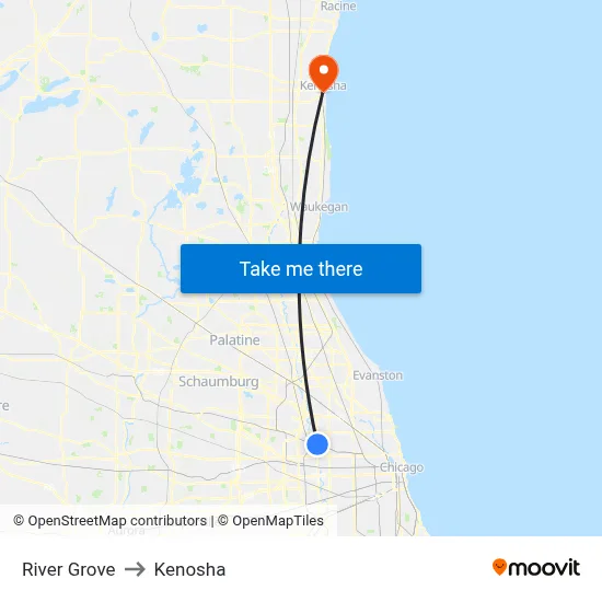 River Grove to Kenosha map