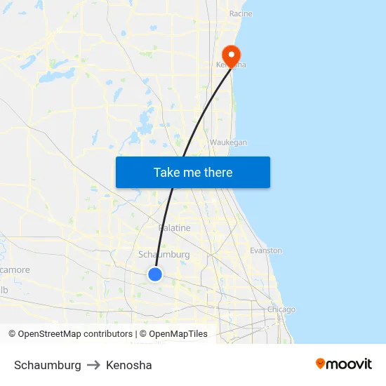 Schaumburg to Kenosha map