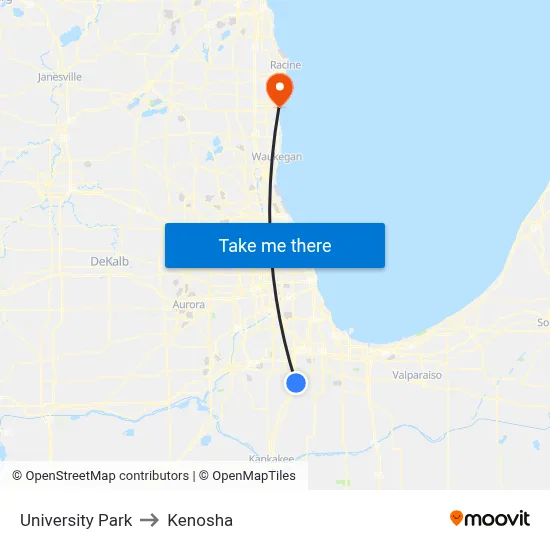 University Park to Kenosha map