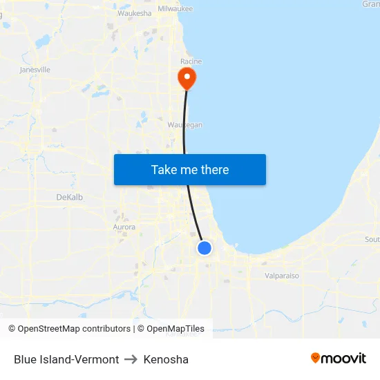 Blue Island-Vermont to Kenosha map