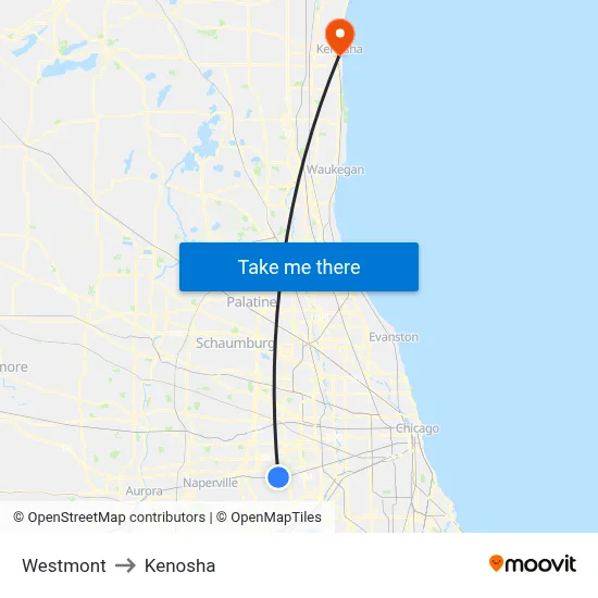 Westmont to Kenosha map