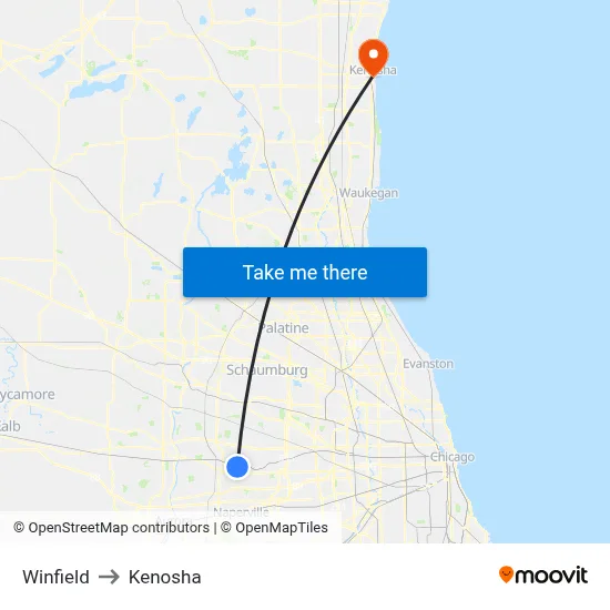 Winfield to Kenosha map