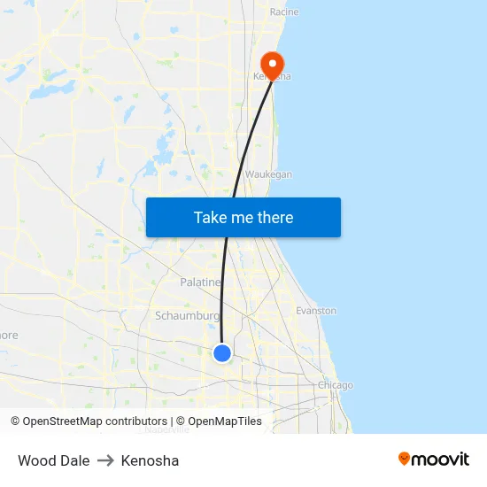 Wood Dale to Kenosha map