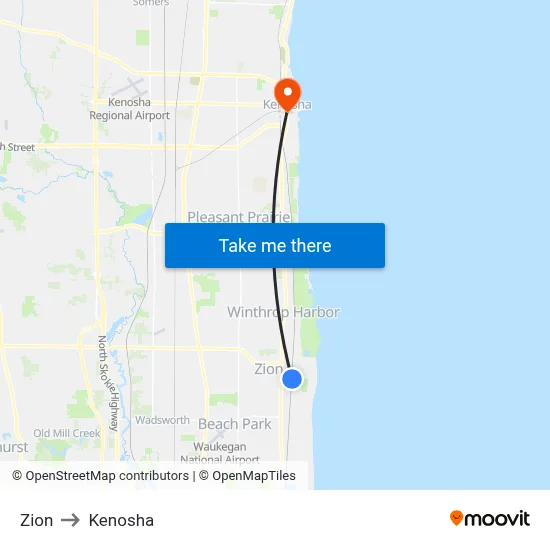 Zion to Kenosha map
