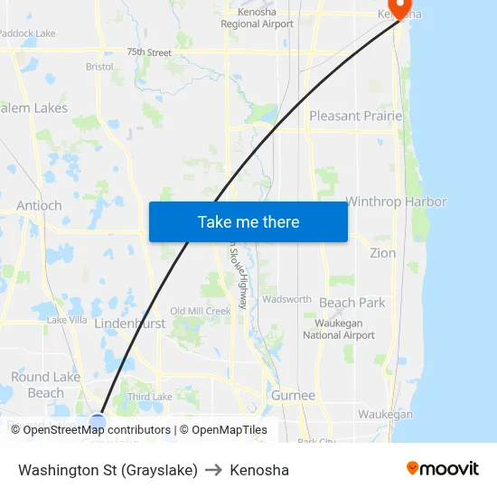 Washington St (Grayslake) to Kenosha map