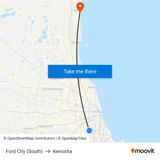 Ford City (South) to Kenosha map