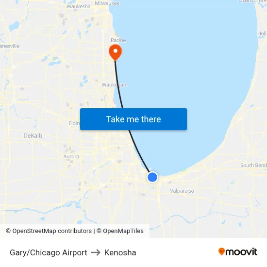 Gary/Chicago Airport to Kenosha map