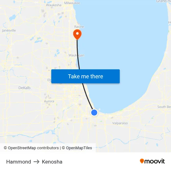 Hammond to Kenosha map