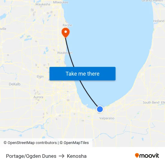 Portage/Ogden Dunes to Kenosha map