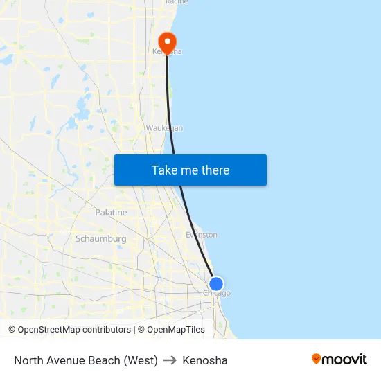North Avenue Beach (West) to Kenosha map