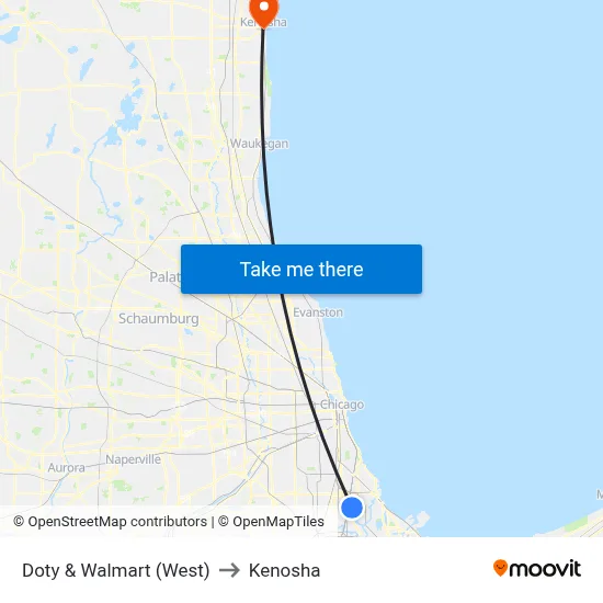 Doty & Walmart (West) to Kenosha map