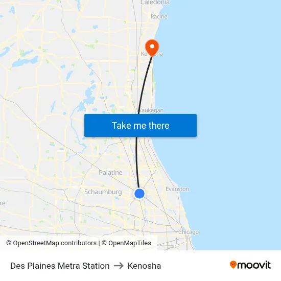 Des Plaines Metra Station to Kenosha map