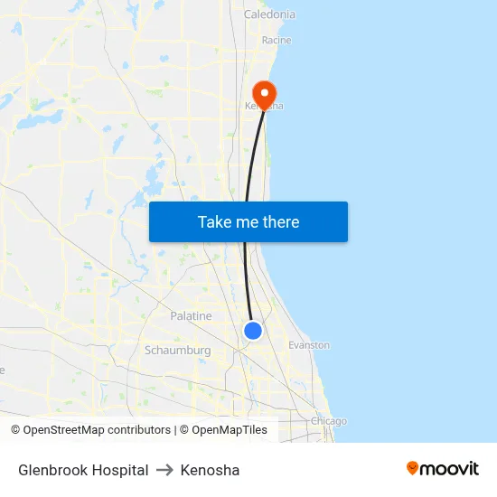 Glenbrook Hospital to Kenosha map