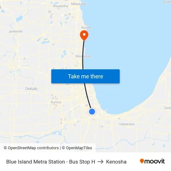 Blue Island Metra Station - Bus Stop H to Kenosha map