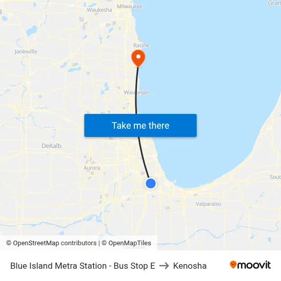 Blue Island Metra Station - Bus Stop E to Kenosha map
