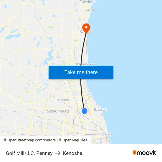 Golf Mill/J.C. Penney to Kenosha map