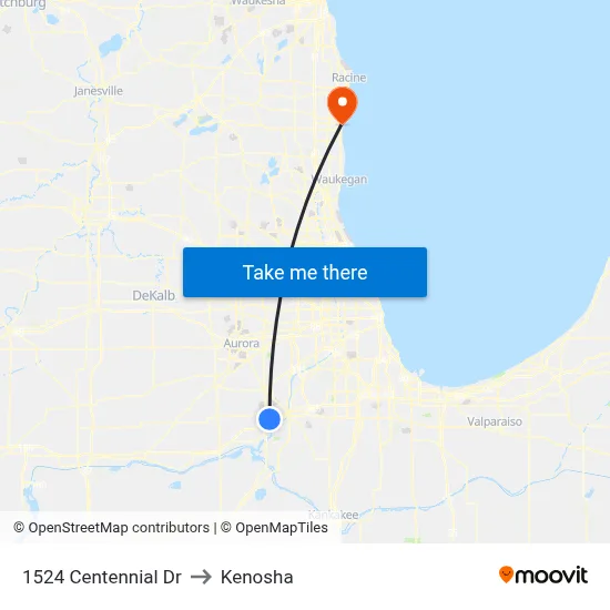 1524 Centennial Dr to Kenosha map