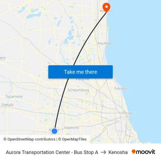 Aurora Transportation Center - Bus Stop A to Kenosha map
