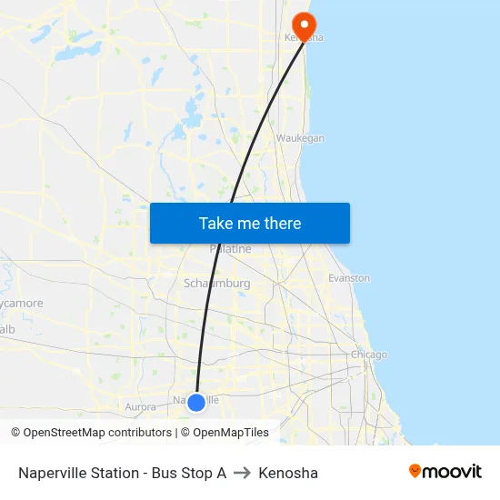 Naperville Station - Bus Stop A to Kenosha map