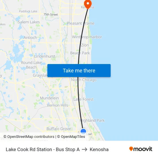 Lake Cook Rd Station - Bus Stop A to Kenosha map