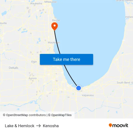Lake & Hemlock to Kenosha map