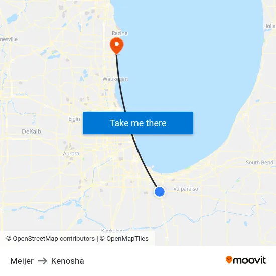 Meijer to Kenosha map