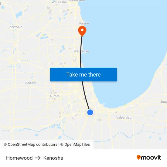 Homewood to Kenosha map