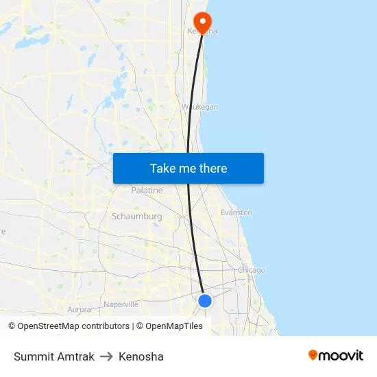 Summit Amtrak to Kenosha map