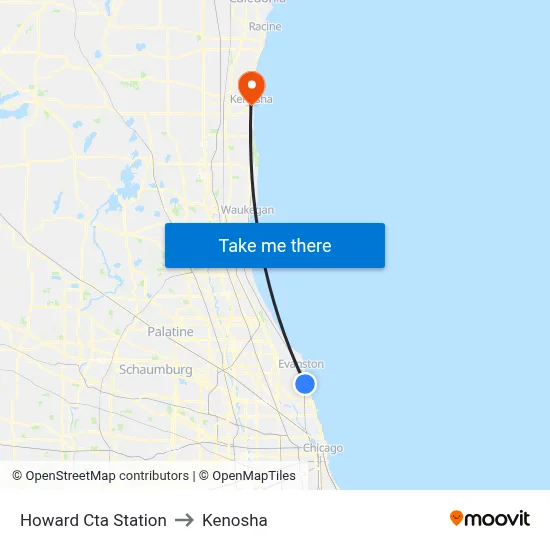 Howard Cta Station to Kenosha map