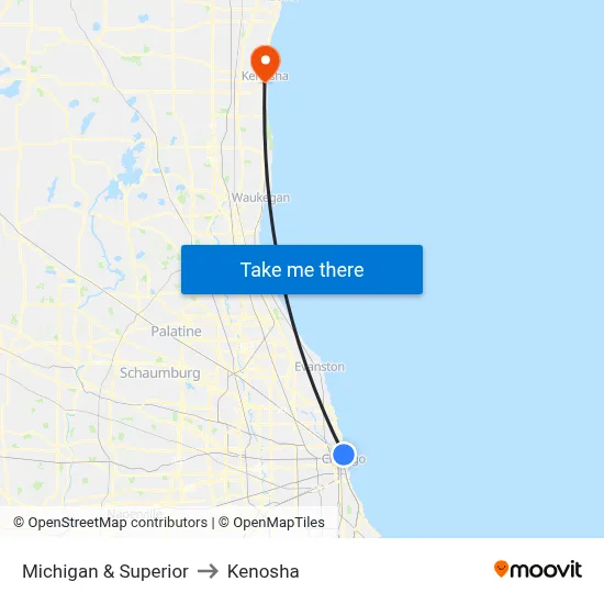 Michigan & Superior to Kenosha map