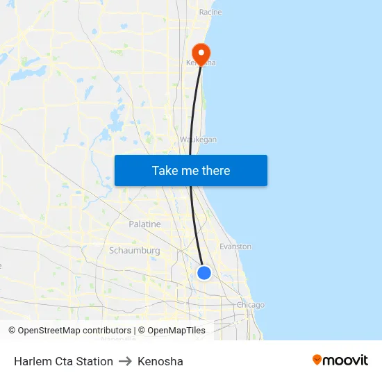 Harlem Cta Station to Kenosha map
