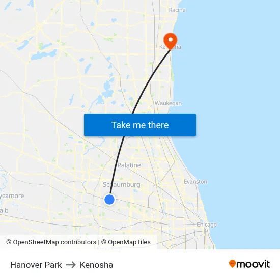 Hanover Park to Kenosha map