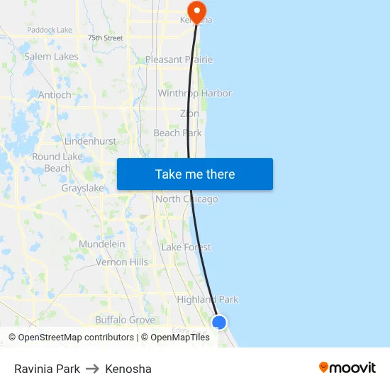 Ravinia Park to Kenosha map