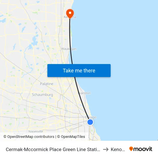 Cermak-Mccormick Place Green Line Station (East) to Kenosha map