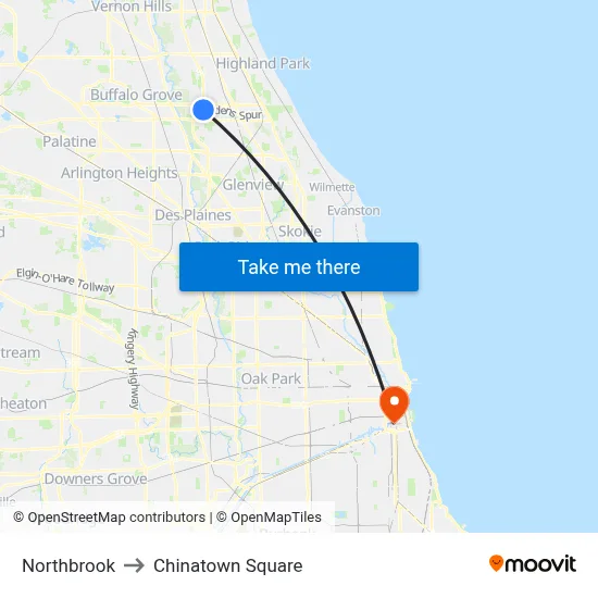 Northbrook to Chinatown Square map
