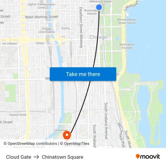 Cloud Gate to Chinatown Square map