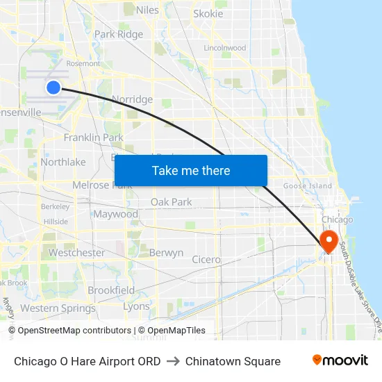 Chicago O Hare Airport ORD to Chinatown Square map